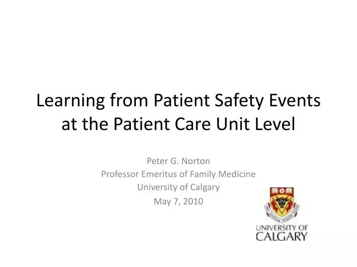 learning from patient safety events at the patient care unit level