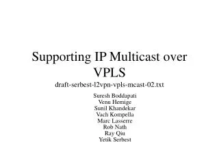 Supporting IP Multicast over VPLS draft-serbest-l2vpn-vpls-mcast-02.txt