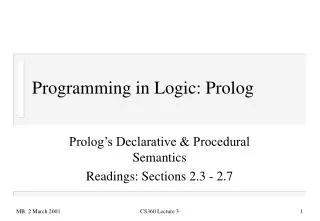 Programming in Logic: Prolog
