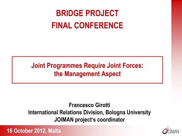 joint programmes require joint forces the management aspect