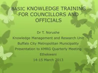 BASIC KNOWLEDGE TRAINING FOR COUNCILLORS AND OFFICIALS