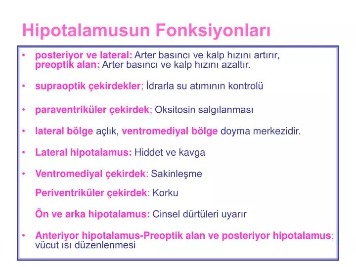 hipotalamusun fonksiyonlar