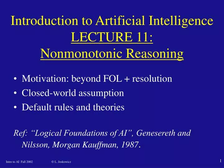 introduction to artificial intelligence lecture 11 nonmonotonic reasoning