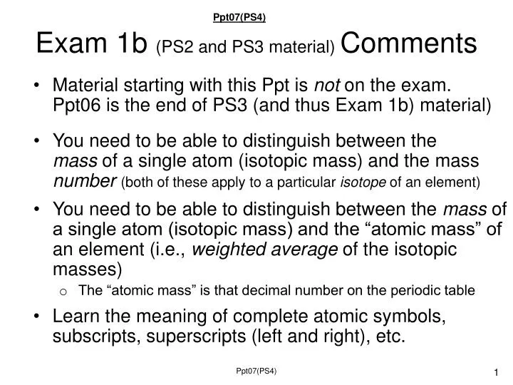 exam 1b ps2 and ps3 material comments