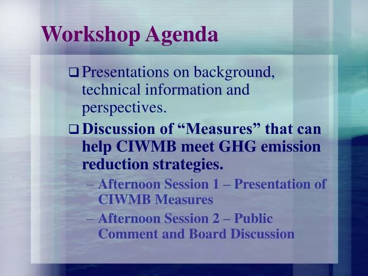 workshop agenda