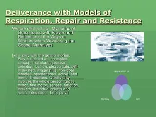 Deliverance with Models of Respiration, Repair and Resistence