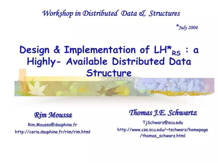 design implementation of lh rs a h ighly available distributed d ata structure