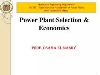 Power Plant Selection &amp; Economics