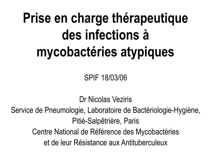 prise en charge th rapeutique des infections mycobact ries atypiques