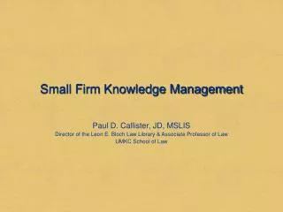 Small Firm Knowledge Management