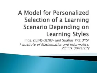 A Model for Personalized Selection of a Learning Scenario Depending on Learning Styles