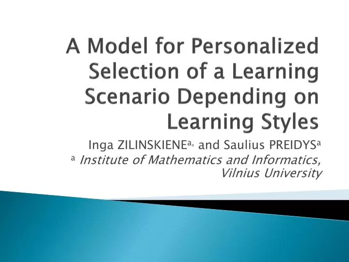 a model for personalized selection of a learning scenario depending on learning styles