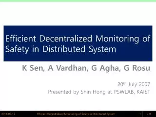 Efficient Decentralized Monitoring of Safety in Distributed System
