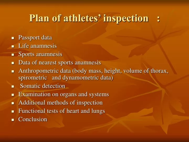 plan of athletes inspection