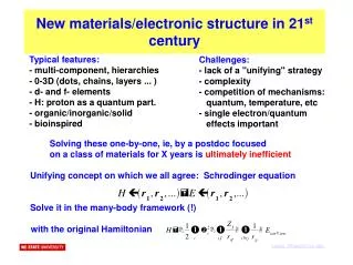 New materials/electronic structure in 21 st century