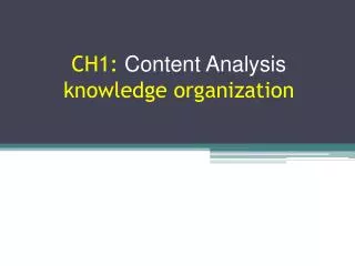 CH1: Content Analysis knowledge organization