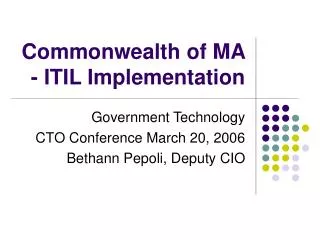 Commonwealth of MA - ITIL Implementation