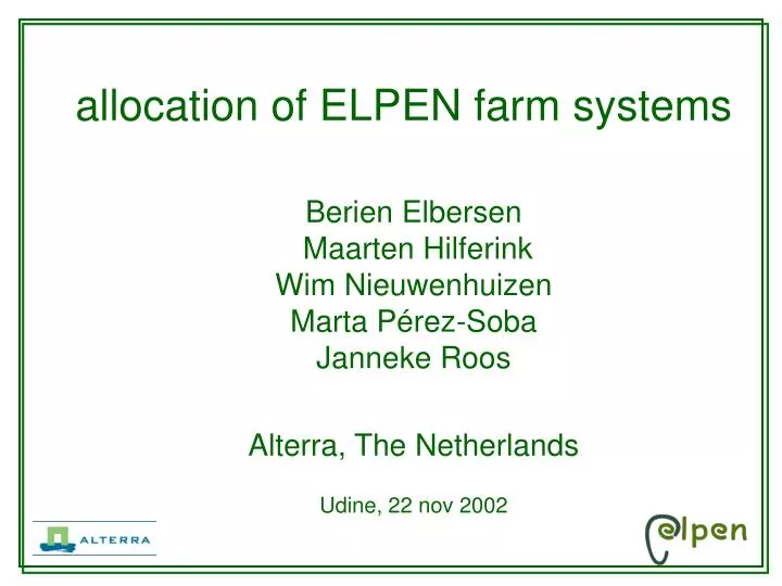 allocation of elpen farm systems