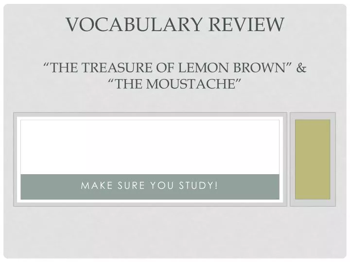 vocabulary review the treasure of lemon brown the moustache