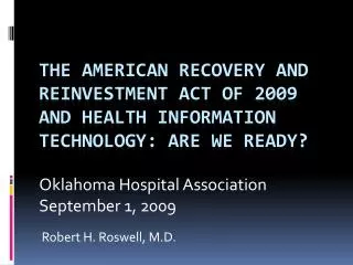 Oklahoma Hospital Association September 1, 2009