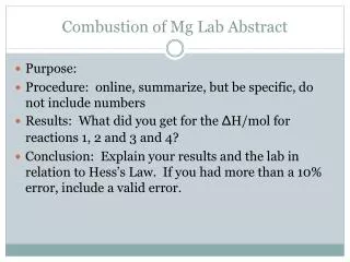 Combustion of Mg Lab Abstract