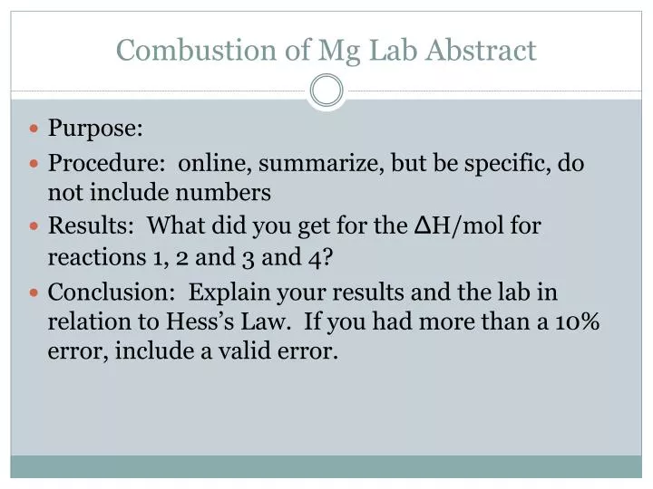 combustion of mg lab abstract