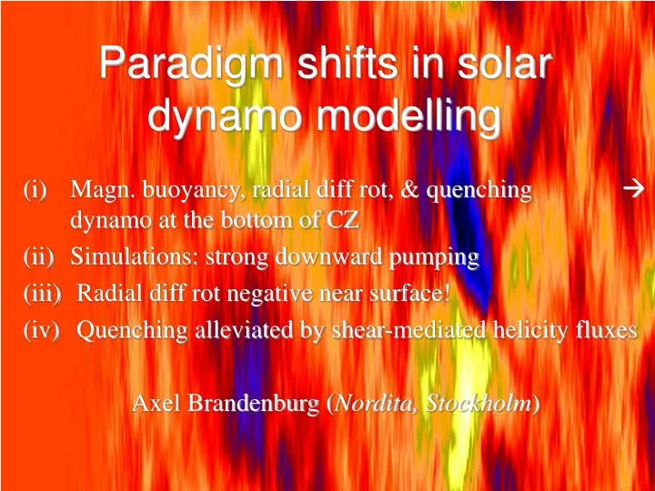 paradigm shifts in solar dynamo modelling