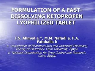 FORMULATION OF A FAST-DISSOLVING KETOPROFEN LYOPHILIZED TABLET