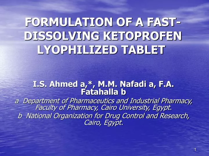 formulation of a fast dissolving ketoprofen lyophilized tablet