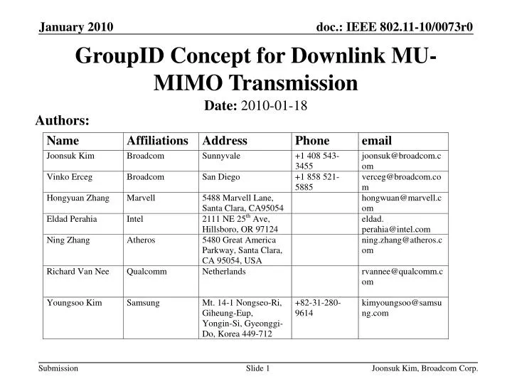 groupid concept for downlink mu mimo transmission