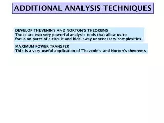 ADDITIONAL ANALYSIS TECHNIQUES