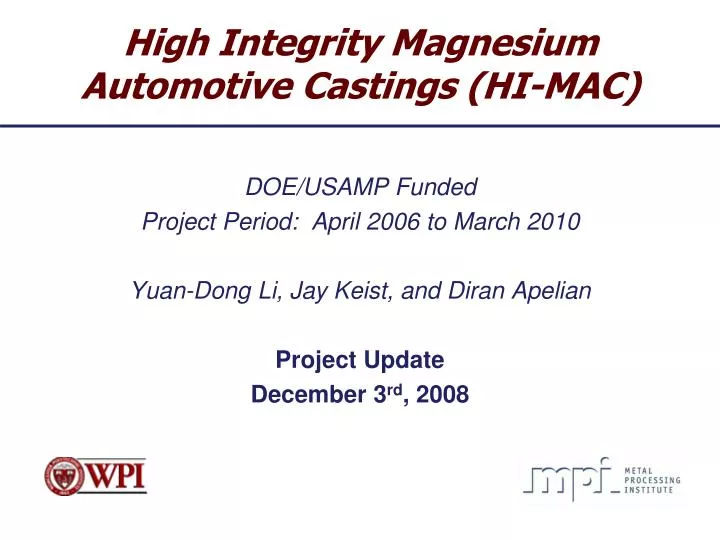high integrity magnesium automotive castings hi mac