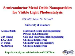 Semiconductor Metal Oxide Nanoparticles for Visible Light Photocatalysis