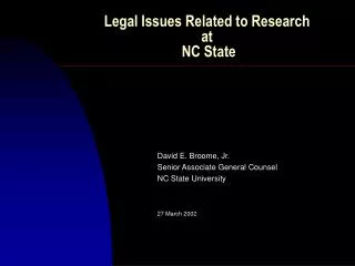 Legal Issues Related to Research at NC State