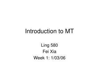 Introduction to MT