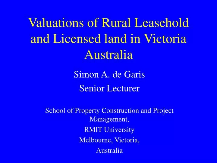 valuations of rural leasehold and licensed land in victoria australia