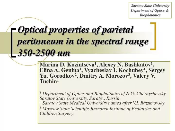 optical properties of parietal peritoneum in the spectral range 350 2500 nm