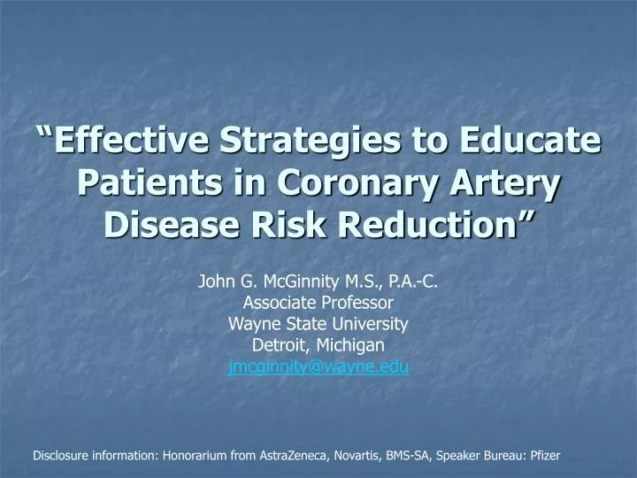 effective strategies to educate patients in coronary artery disease risk reduction