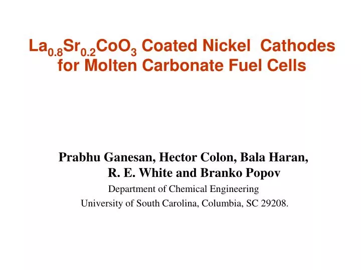 la 0 8 sr 0 2 coo 3 coated nickel cathodes for molten carbonate fuel cells