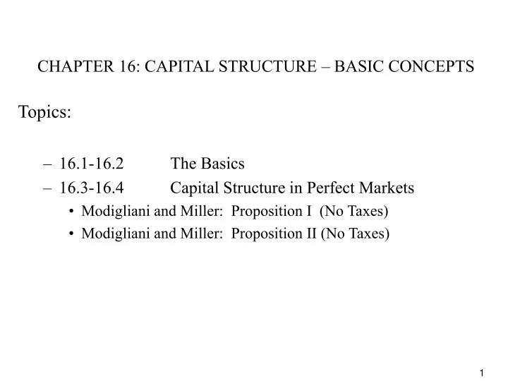 chapter 16 capital structure basic concepts