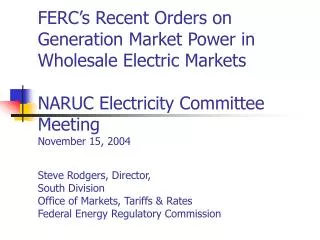A key FERC responsibility under the Federal Power Act: