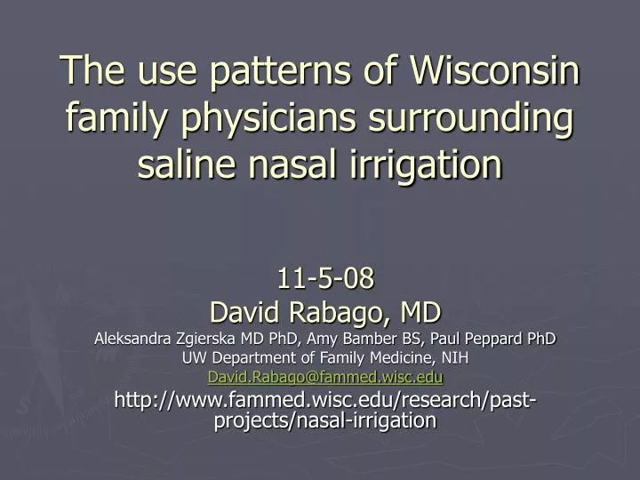 the use patterns of wisconsin family physicians surrounding saline nasal irrigation
