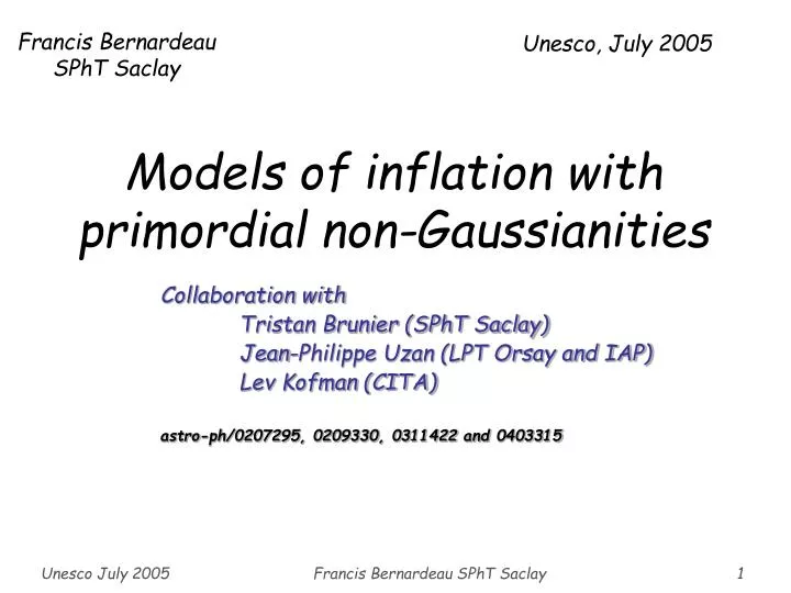 models of inflation with primordial non gaussianities