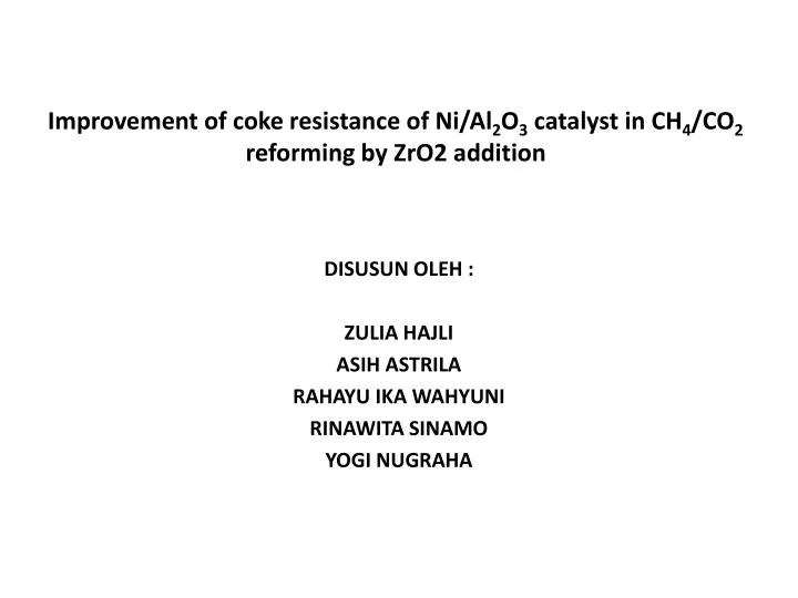 improvement of coke resistance of ni al 2 o 3 catalyst in ch 4 co 2 reforming by zro2 addition