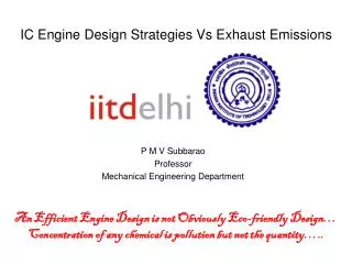 IC Engine Design Strategies Vs Exhaust Emissions