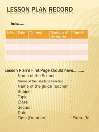 Lesson Plan Record