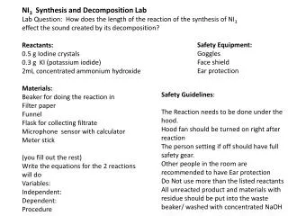 NI 3 Synthesis and Decomposition Lab
