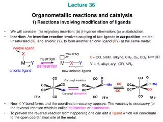 Lecture 36 Organometallic reactions and catalysis 1) Reactions involving modification of ligands