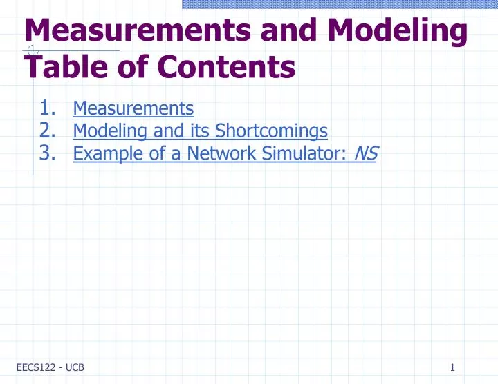 measurements and modeling table of contents