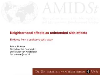 Focus on neighbourhood effects (NE) on economic outcomes: